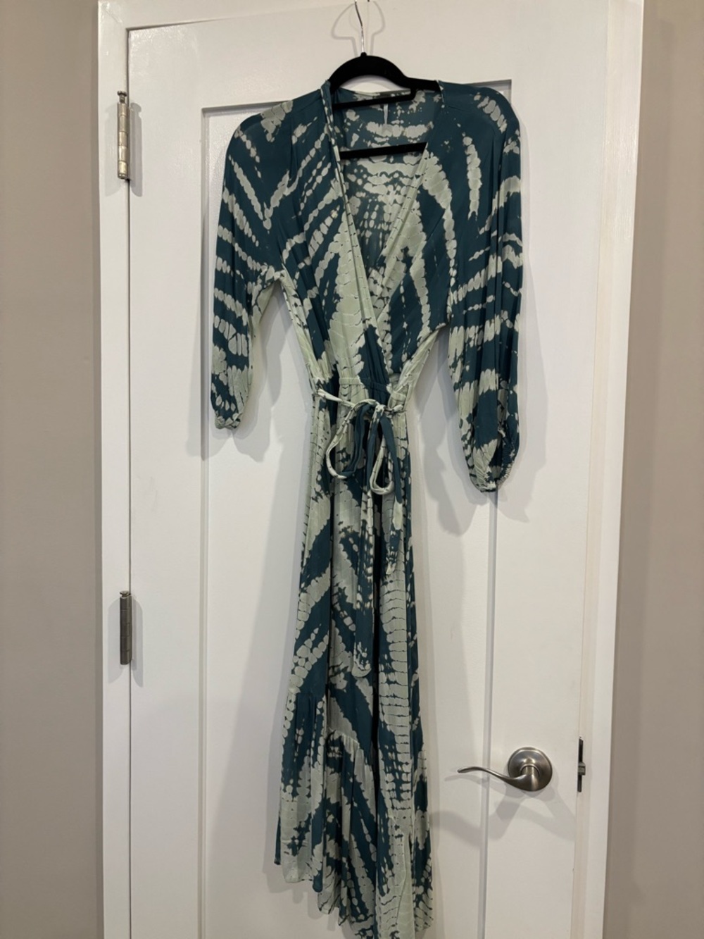 Wrap Maxi Dress in Teal and Cream Tie-Dye